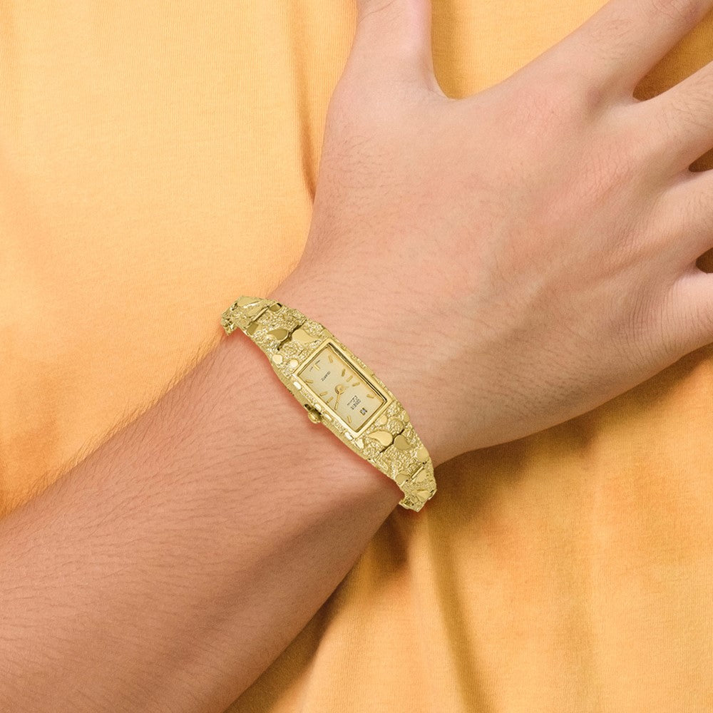 14K Ladies Rectangular Champagne 15x31mm Dial Solid Nugget Watch