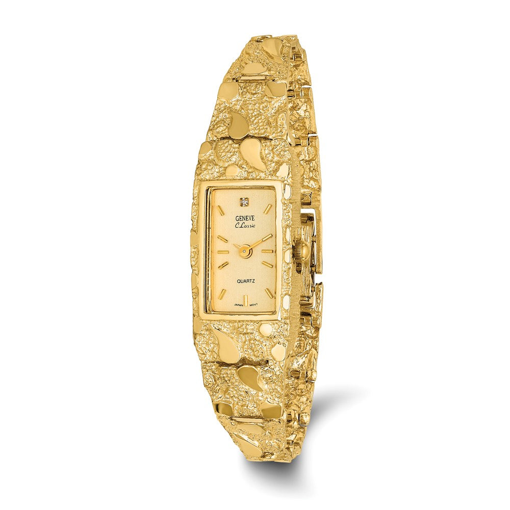 14K Ladies Rectangular Champagne 15x31mm Dial Solid Nugget Watch