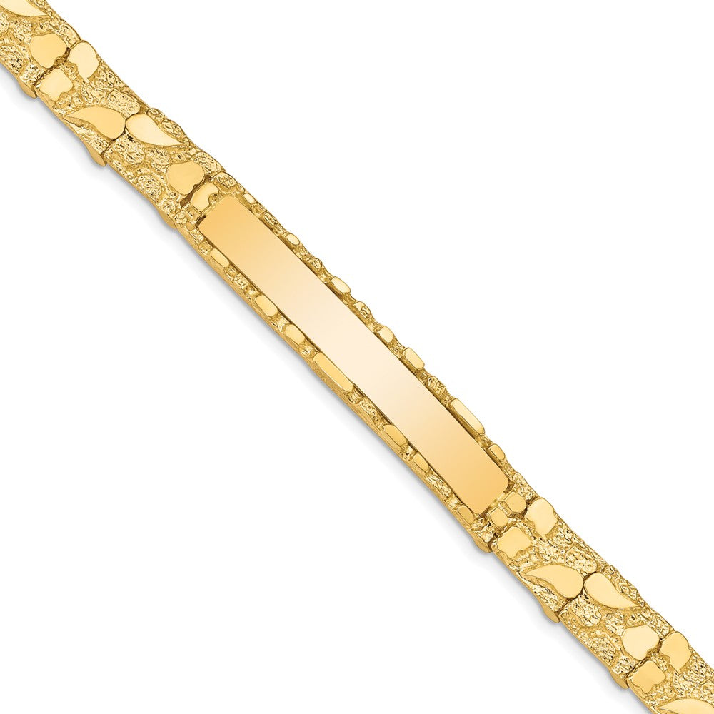 14k Polished Solid 7mm Nugget 37x7mm Plate 7 inch ID Bracelet