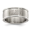 EDMONTON OILERS STAINLESS STEEL LOGO BAND RING SIZE 6