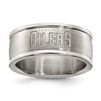 EDMONTON OILERS STAINLESS STEEL LOGO BAND RING SIZE 6