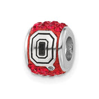 Sterling Silver Polished Collegiate Ohio State University Red Crystal Bead