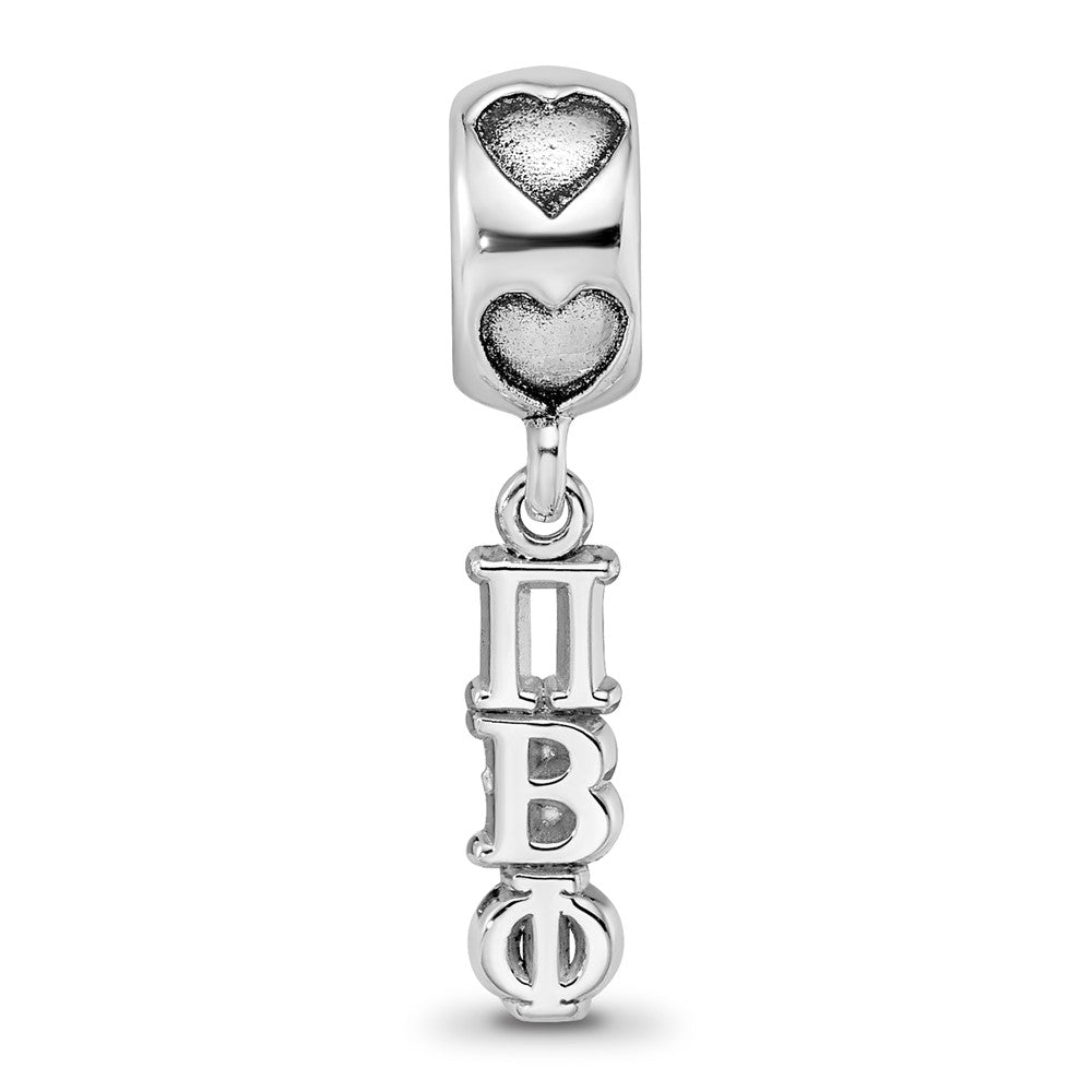 Sterling Silver Rh-plated LogoArt Pi Beta Phi Vertical Letters on Heart Bea