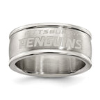 PITTSBURGH PENGUINS STAINLESS STEEL LOGO BAND RING SIZE 6