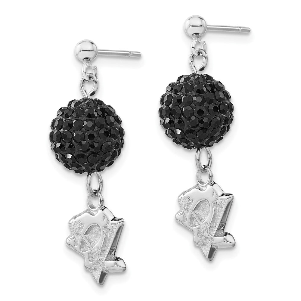 Sterling Silver NHL Pittsburgh Penguins Black Crystal Dangle Earrings