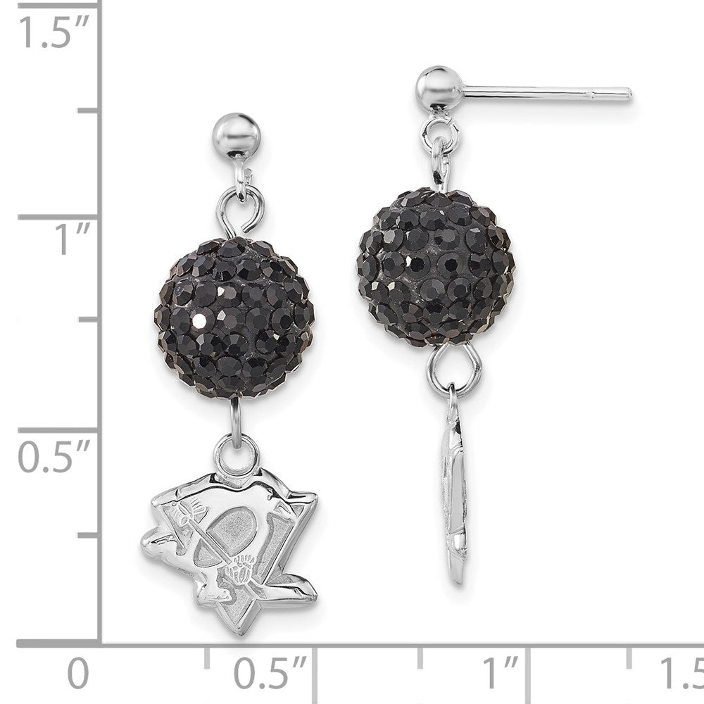 Sterling Silver NHL Pittsburgh Penguins Black Crystal Dangle Earrings