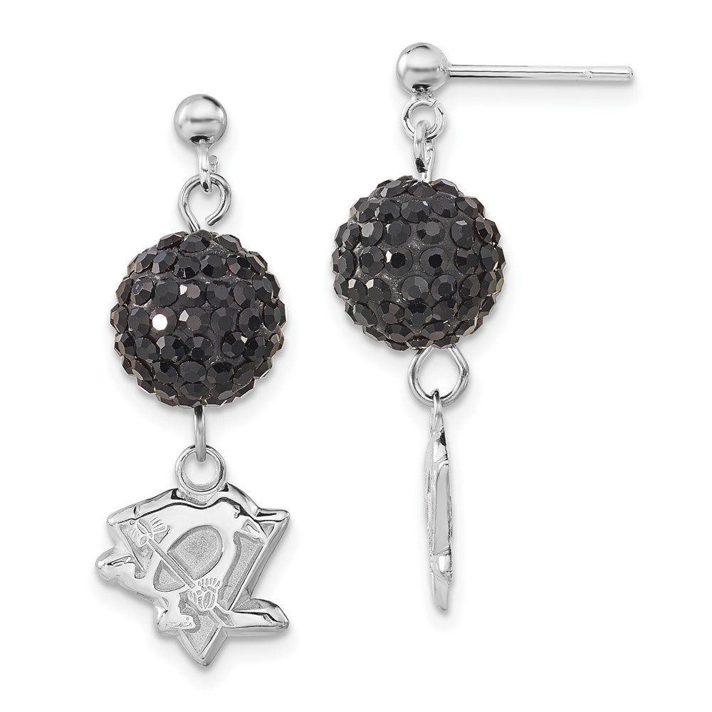 Sterling Silver NHL Pittsburgh Penguins Black Crystal Dangle Earrings