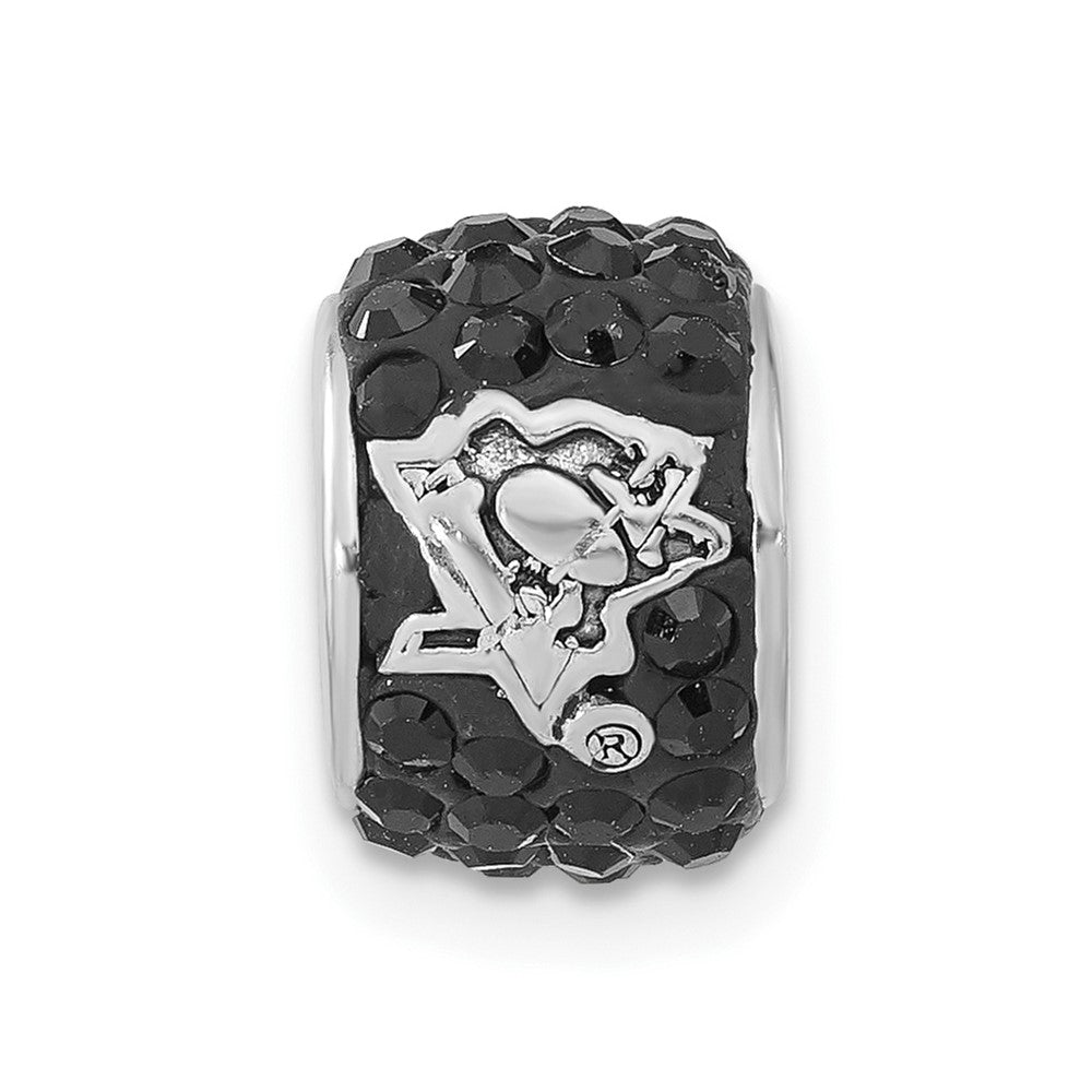 Sterling Silver NHL Pittsburgh Penguins Polished Black Crystal Bead Charm