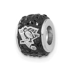 Sterling Silver NHL Pittsburgh Penguins Polished Black Crystal Bead Charm