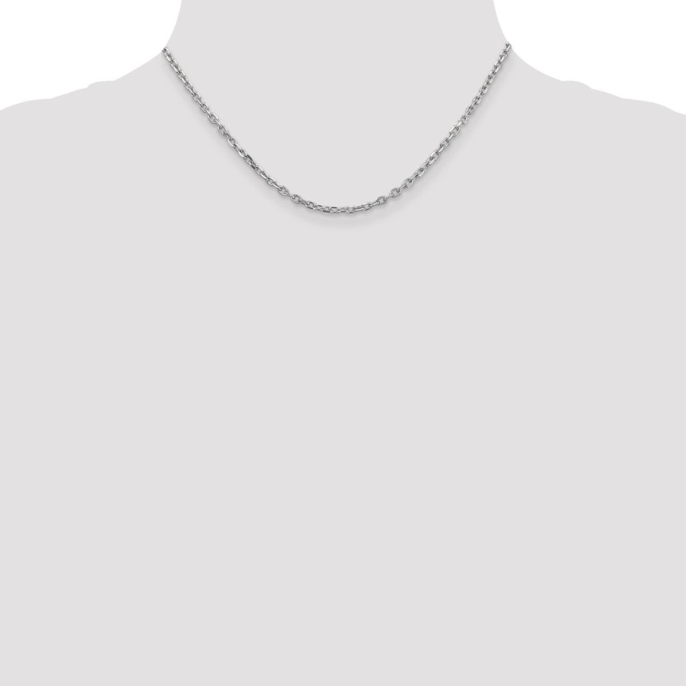 14K White Gold 3mm Diamond-cut Round Open Link Cable with Lobster Clasp Chain