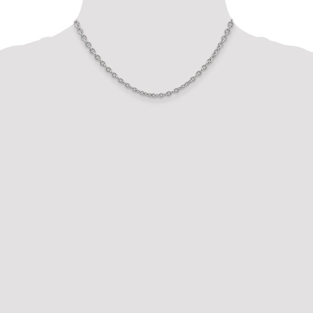 14K White Gold 3.2mm Round Open Link Cable with Lobster Clasp Chain