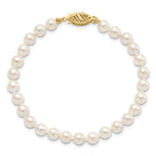 14k 5-6mm White Round Akoya Saltwater Cultured Pearl 7 inch Bracelet