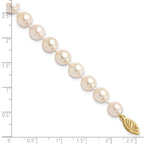 14k 7-8mm White Round Akoya Saltwater Cultured Pearl 7 inch Bracelet