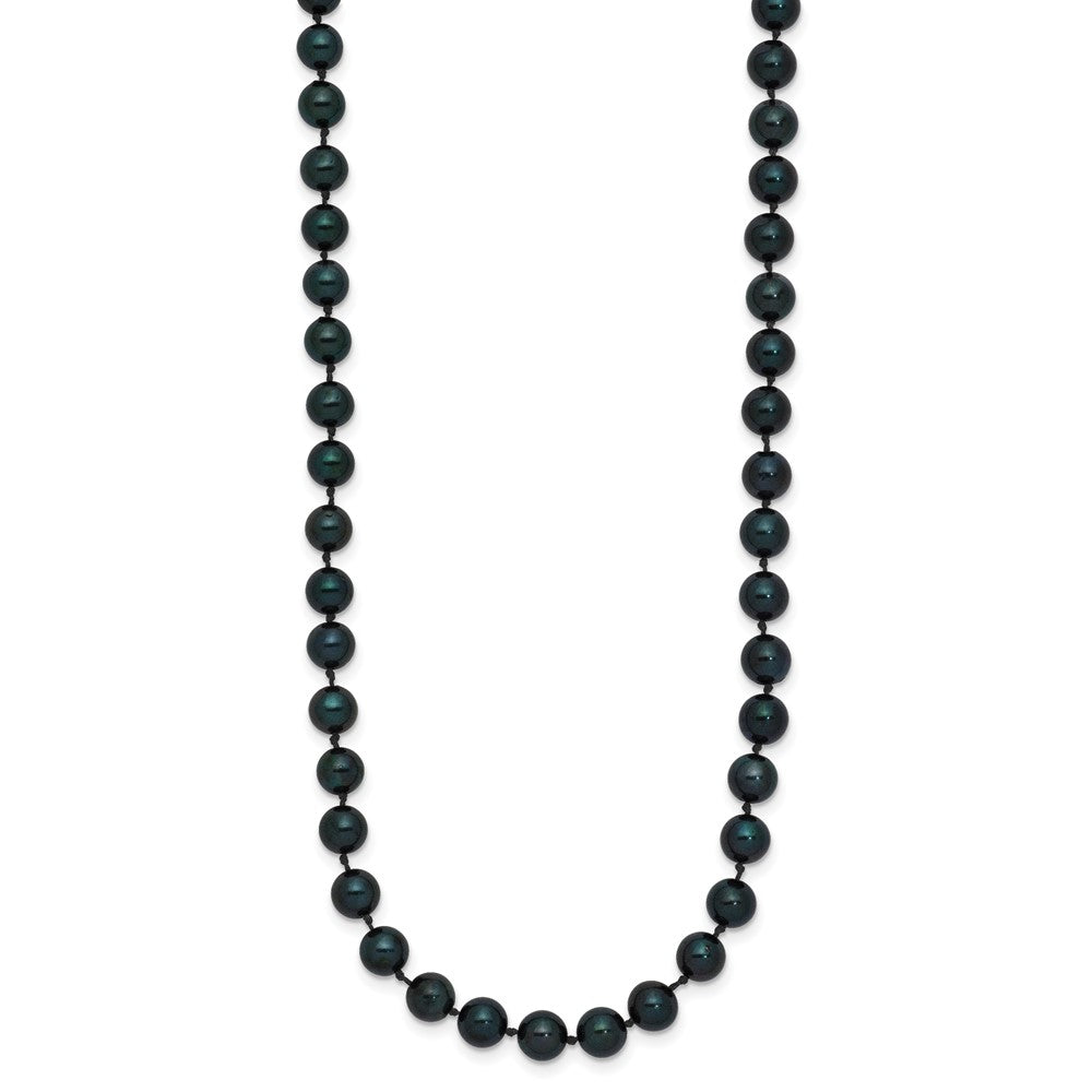 14k White Gold 5-6mm Black Round Akoya Saltwater Cultured Pearl Necklace