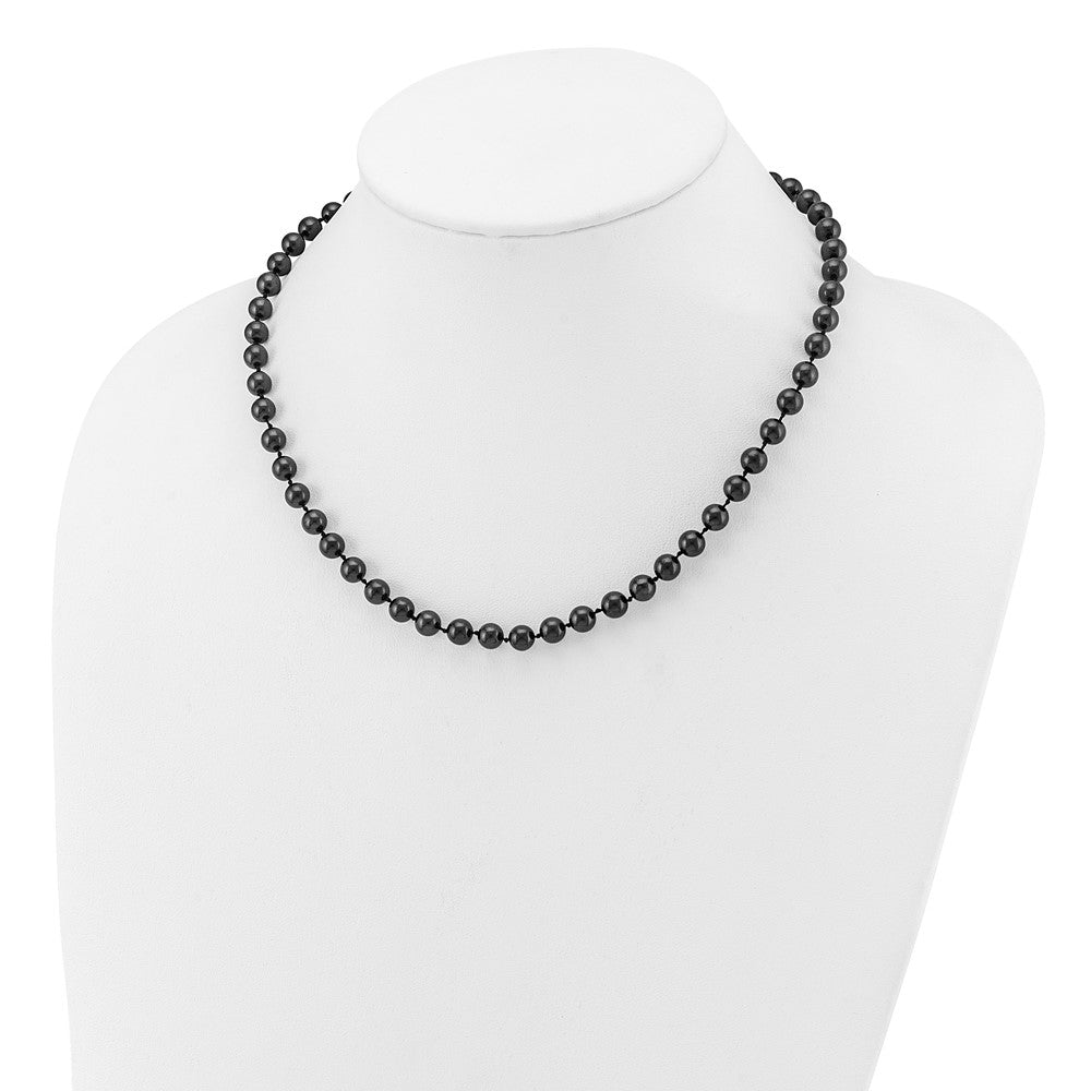 14k White Gold 6-7mm Black Round Akoya Saltwater Cultured Pearl Necklace