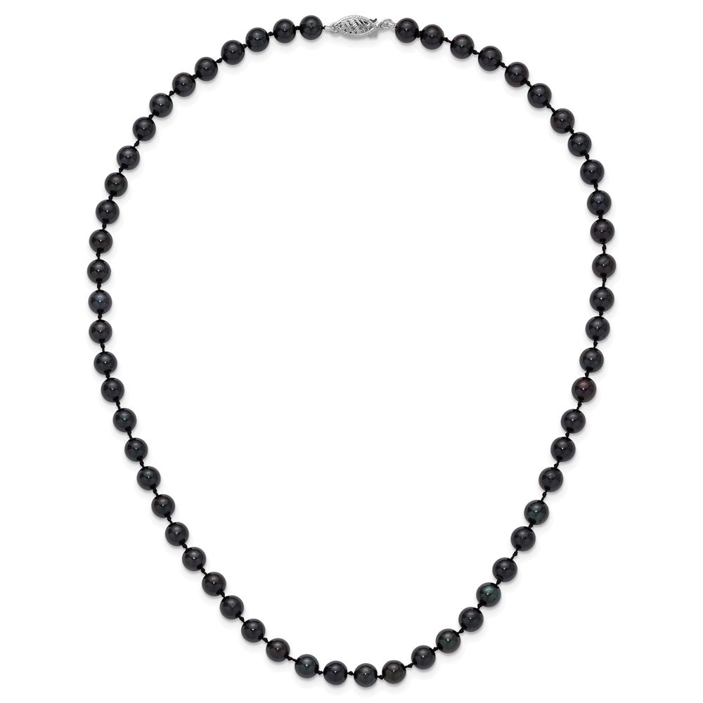 14k White Gold 6-7mm Black Round Akoya Saltwater Cultured Pearl Necklace