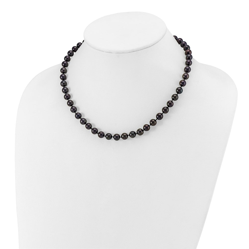 14k White Gold 7-8mm Black Round Akoya Saltwater Cultured Pearl Necklace