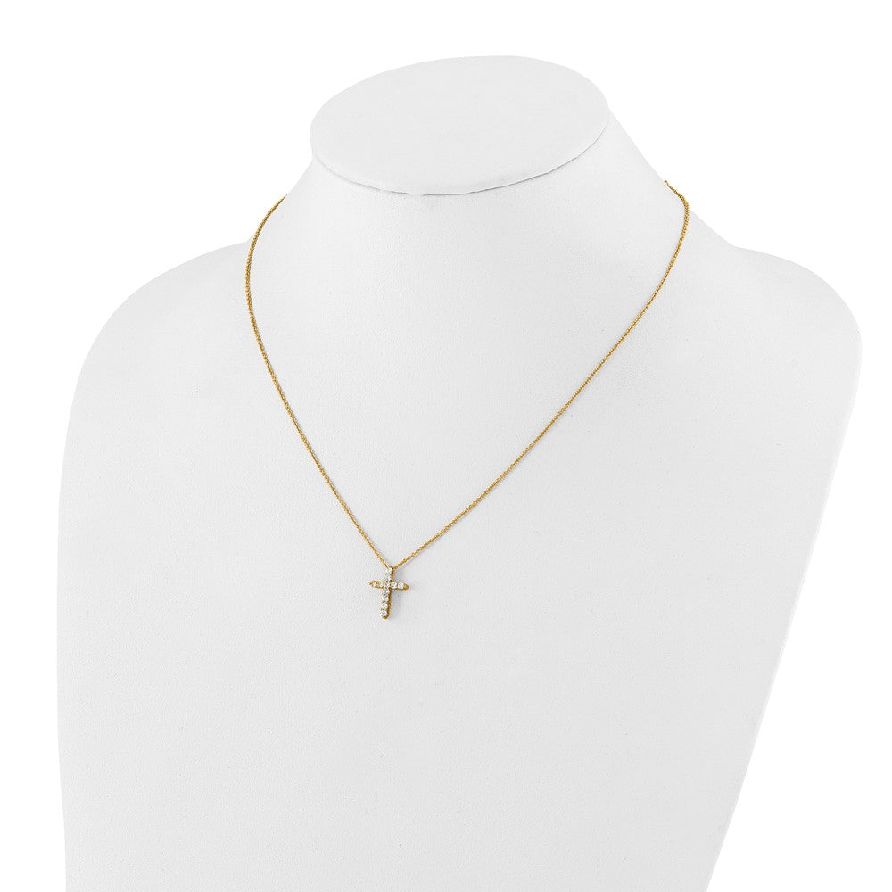 14k Polished 1/3 carat Diamond Cross Pendant 18 inch Necklace