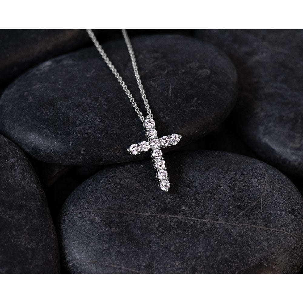 14k White Gold 1/2 carat Diamond Cross Pendant 18 inch Necklace