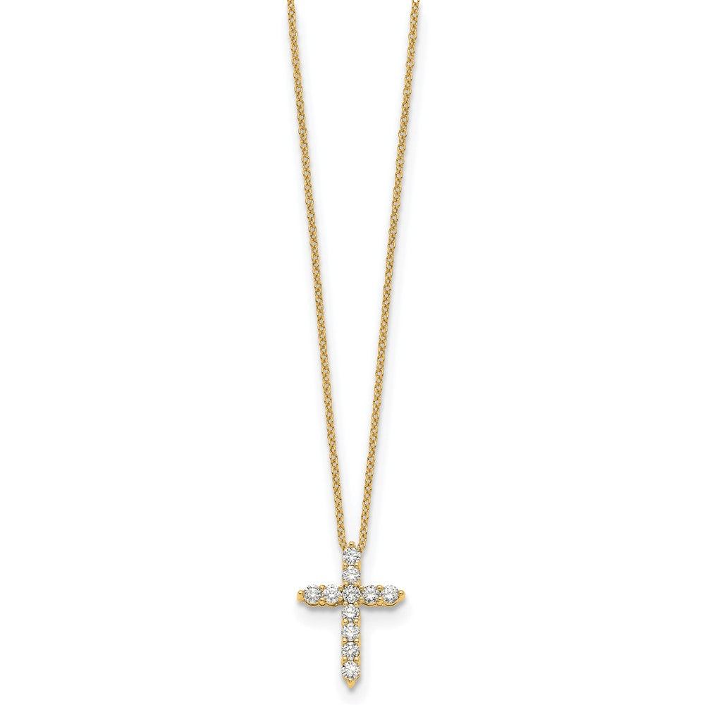 14k Polished 1/2 carat Diamond Cross Pendant 18 inch Necklace