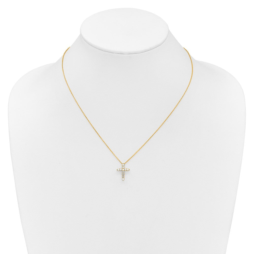 14k Polished 1/2 carat Diamond Cross Pendant 18 inch Necklace