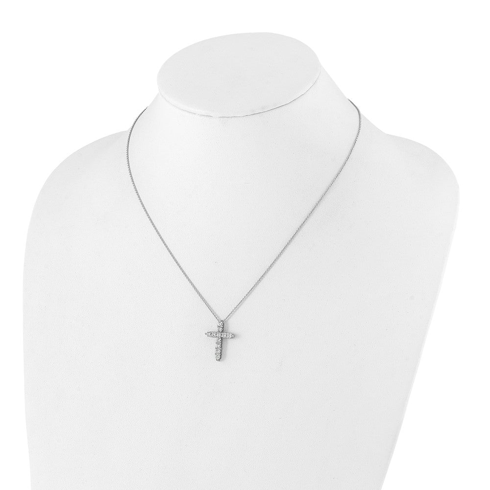 14k White Gold 1 carat Diamond Cross Pendant 18 inch Necklace