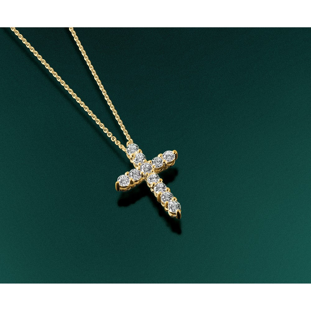 14k Polished 1 carat Diamond Cross Pendant 18 inch Necklace