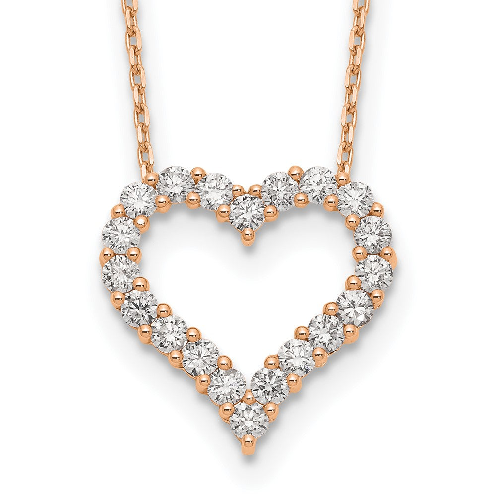 True Origin 14K Rose Gold 1 1/2 carat Lab Grown Diamond VS+ F+ Complete 18in Open Heart Necklace