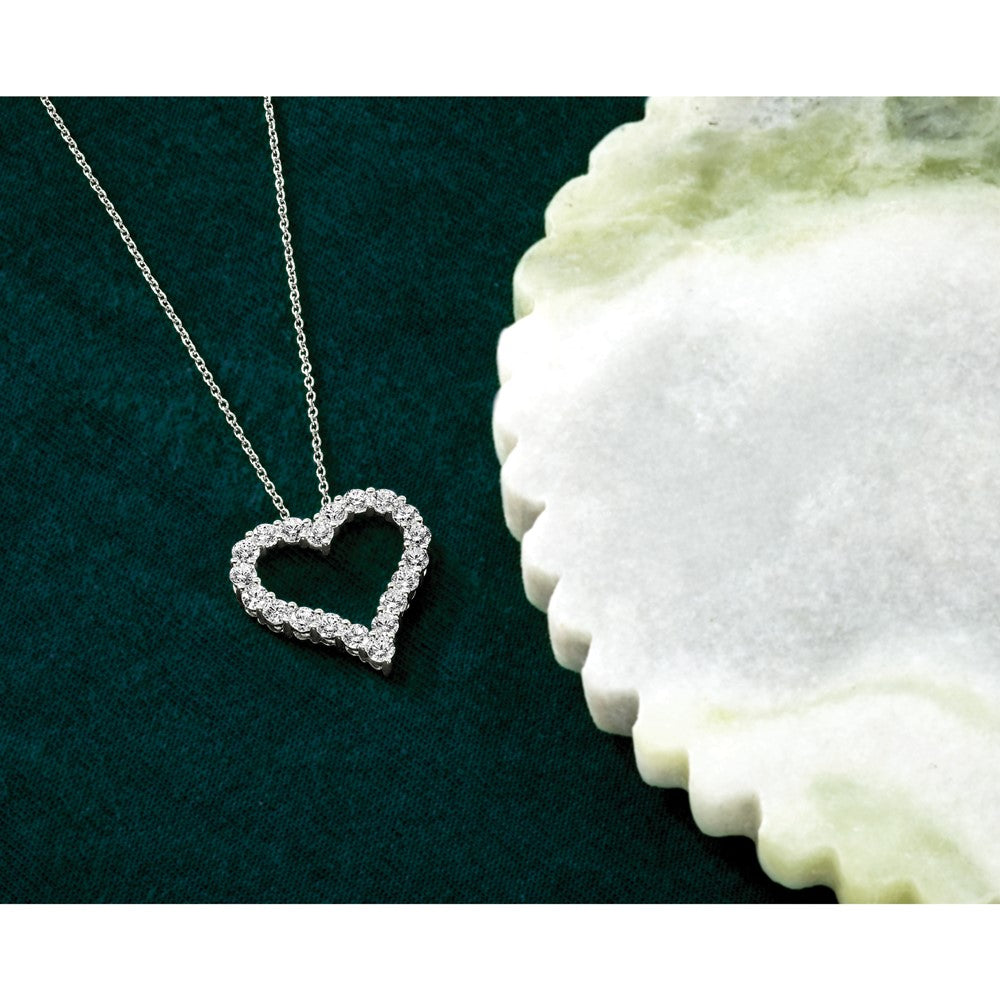 True Origin 14K White Gold 1 1/2 carat Lab Grown Diamond VS+ F+ Complete 18in Open Heart Necklace