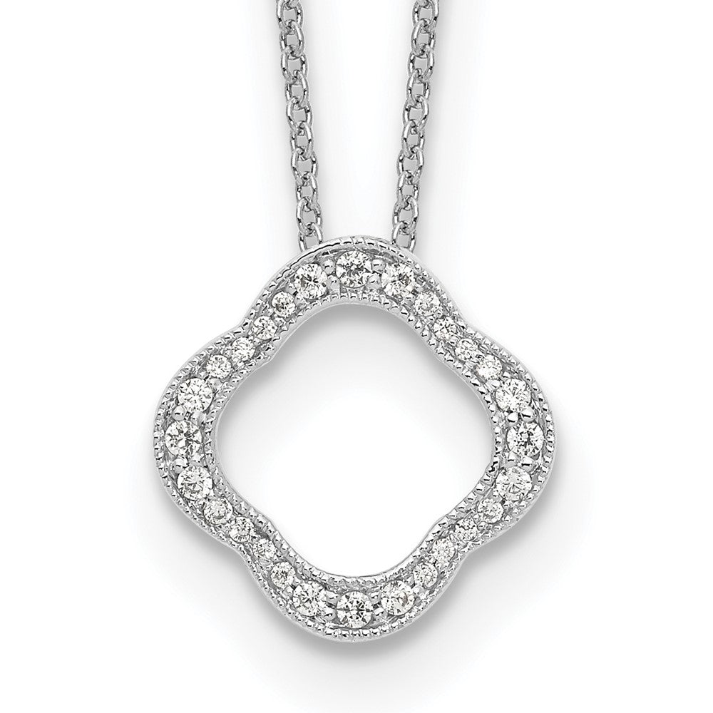 True Origin 14K White Gold 1/6 carat Lab Grown Diamond VS+ F+ 18 in Complete Quatrefoil Floral Necklace
