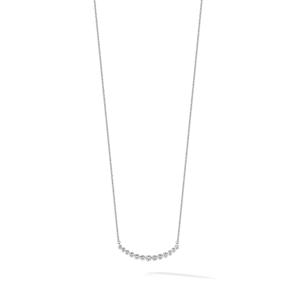 True Origin 14K White Gold 1/4 carat Lab Grown Diamond VS+ F+ 18 in Complete Graduated Curved Bar Necklace