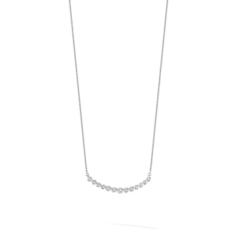 True Origin 14K White Gold 1/2 carat Lab Grown Diamond VS+ F+ 18 in Complete Graduated Curved Bar Necklace