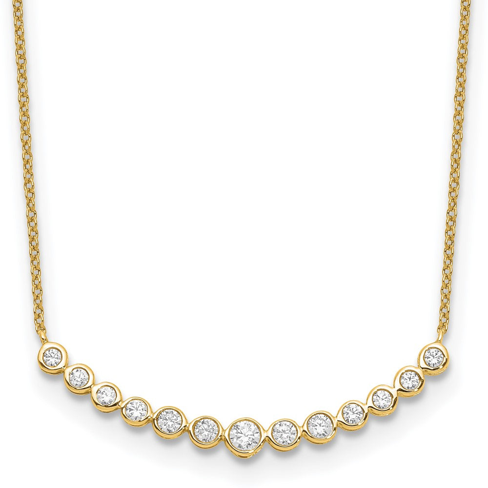 True Origin 14K Yellow Gold 1/2 carat Lab Grown Diamond VS+ F+ 18 in Complete Graduated Curved Bar Necklace