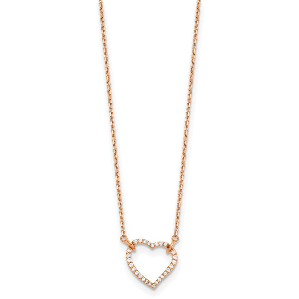 14k Rose Gold Polished 1/5 carat Diamond Heart 18 inch Necklace