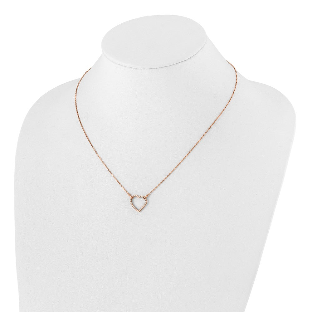 14k Rose Gold Polished 1/5 carat Diamond Heart 18 inch Necklace