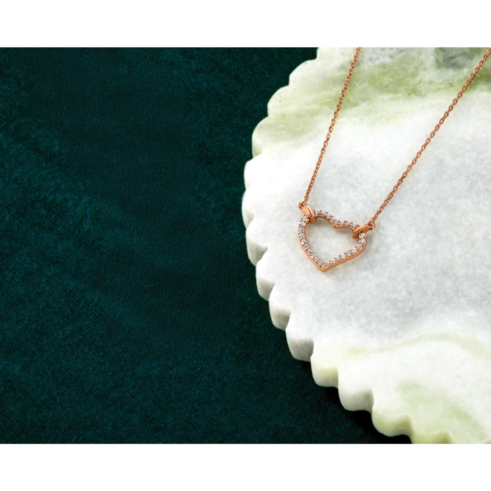 14k Rose Gold Polished 1/5 carat Diamond Heart 18 inch Necklace