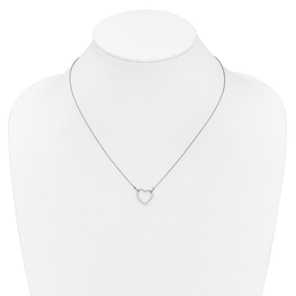 14k White Gold Polished 1/5 carat Diamond Heart 18 inch Necklace