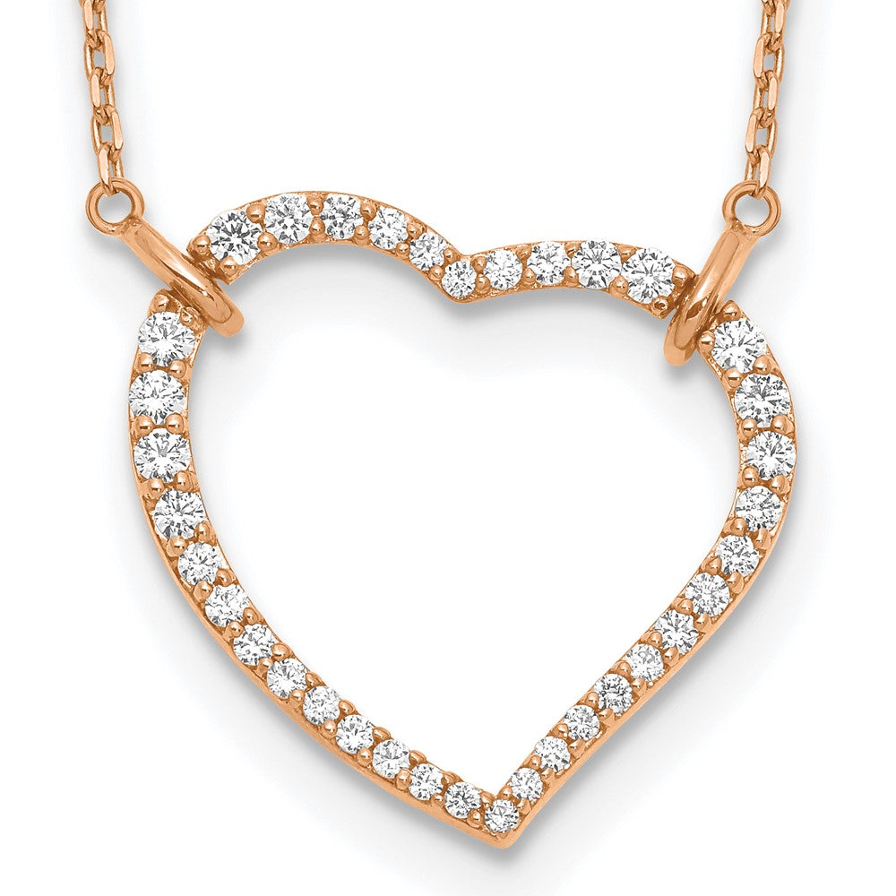 True Origin 14K Rose Gold 3/4 carat Lab Grown Diamond VS+ F+ Complete 18in Open Heart Necklace