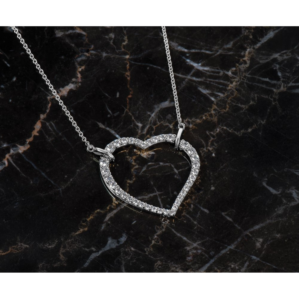 True Origin 14K White Gold 3/4 carat Lab Grown Diamond VS+ F+ Complete 18in Open Heart Necklace
