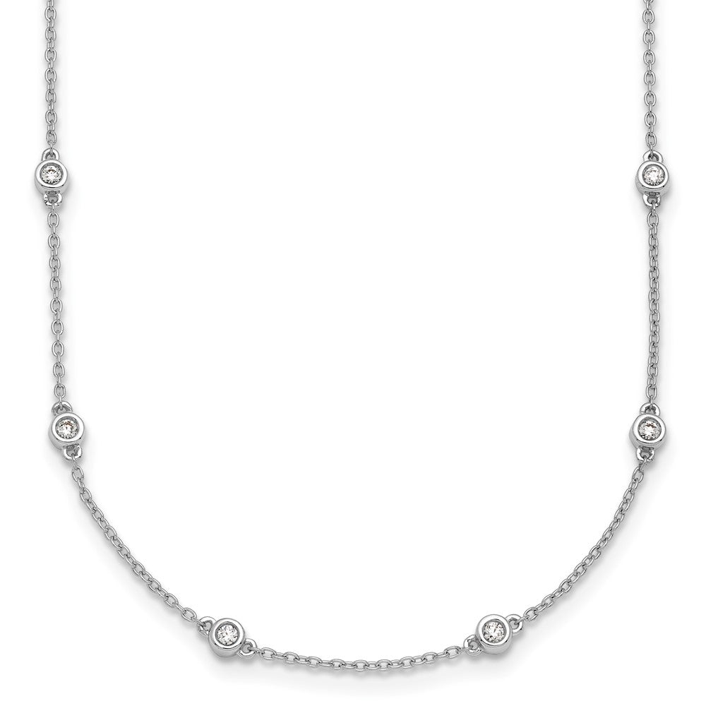 14k White Gold Complete 3/8 carat Bezel-set Diamond and Cable Chain 18-Station 18 inch Necklace