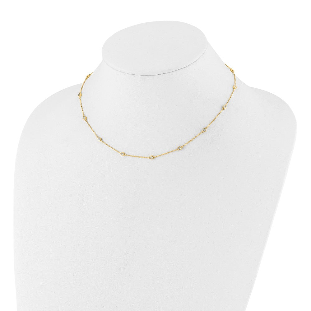 14k Complete 3/8 carat Bezel-set Diamond and Cable Chain 18-Station 18 inch Necklace