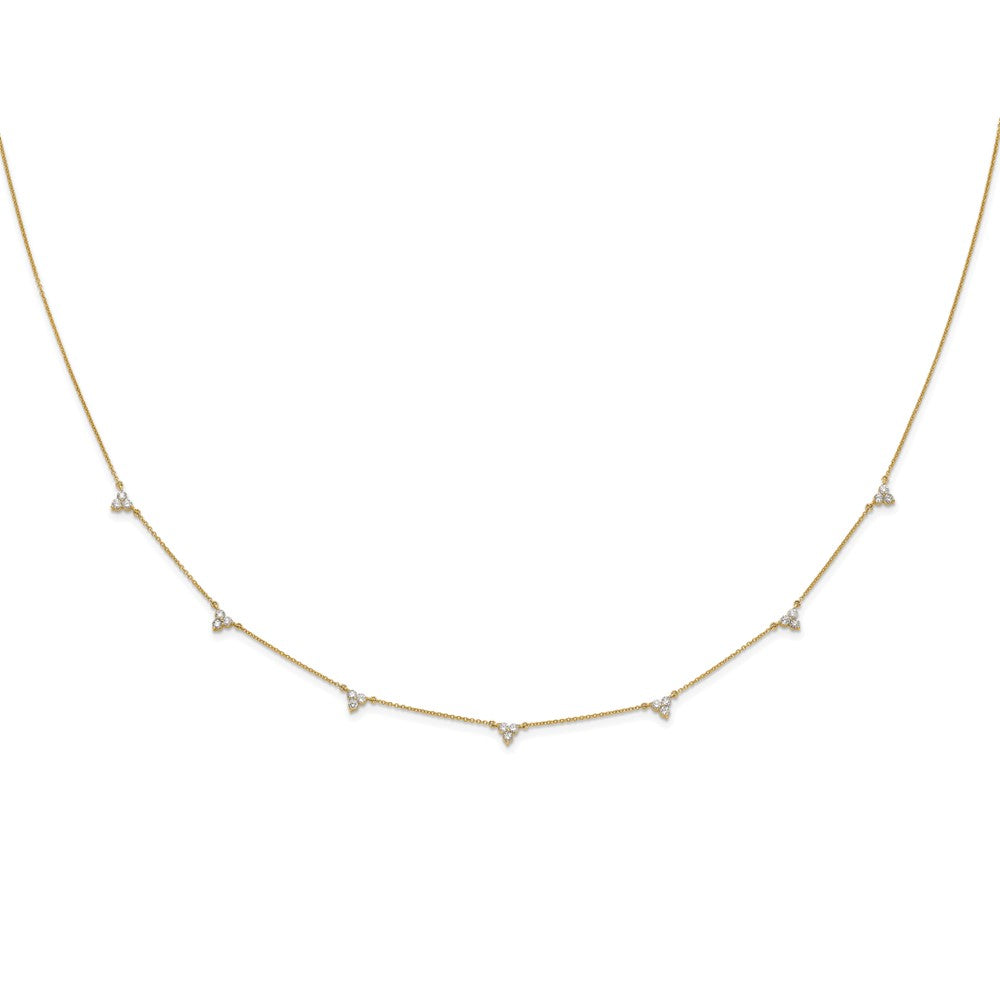 14k Complete 1 carat Diamond 3-Stone Cluster 7-Station 18 inch Necklace