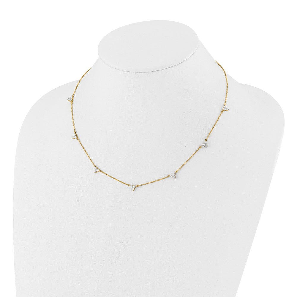 14k Complete 1 carat Diamond 3-Stone Cluster 7-Station 18 inch Necklace