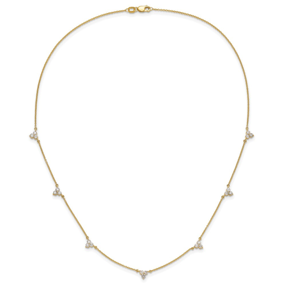14k Complete 1 carat Diamond 3-Stone Cluster 7-Station 18 inch Necklace