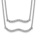 14k White Gold 1/4 carat Diamond Wavy Bar Double Strand 18 inch Necklace