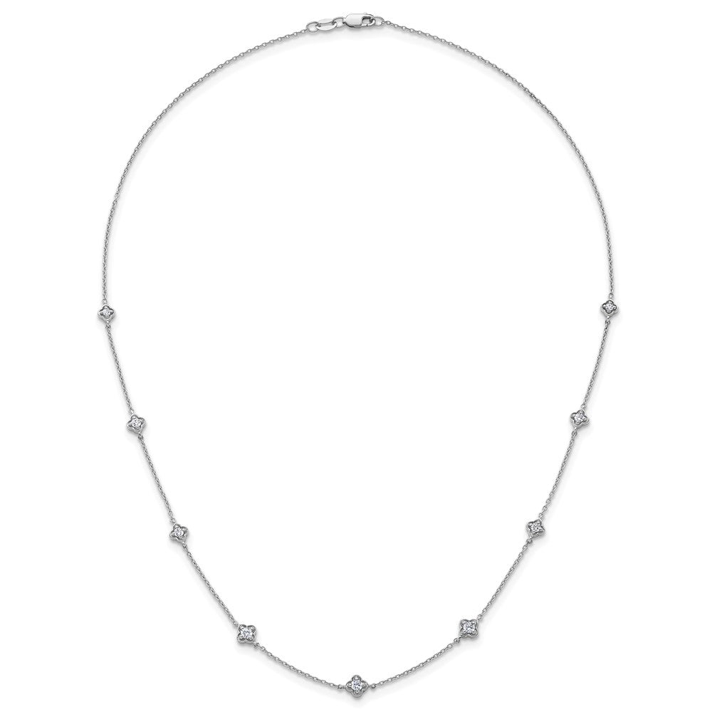 14k White Gold Complete 1/2 carat Diamond Quatrefoil Design 9-Station 18 inch Necklace