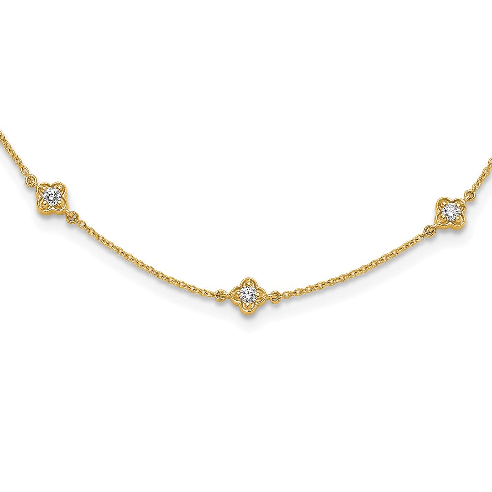 14k Complete 1/2 carat Diamond Quatrefoil Design 9-Station 18 inch Necklace