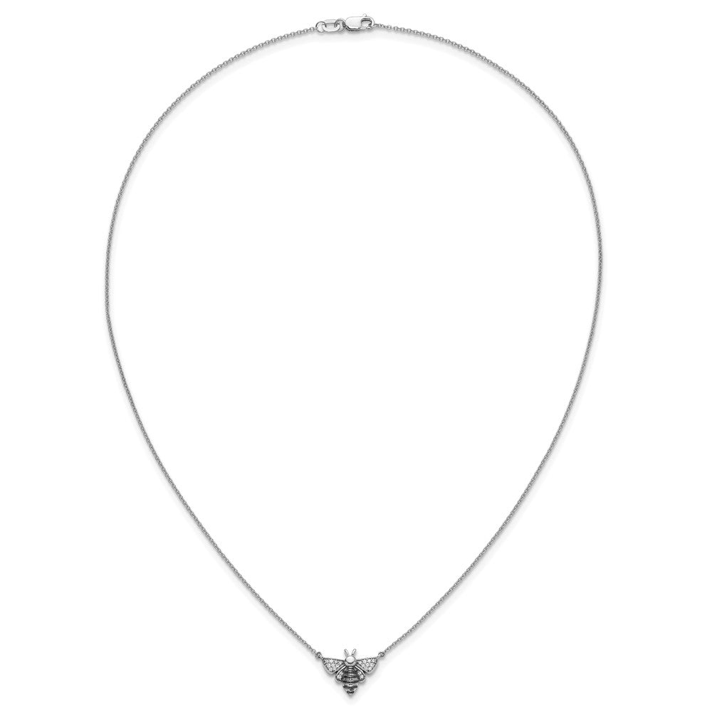 14k White Gold with Black Rhodium 1/10 carat Diamond Bee 18 inch Necklace