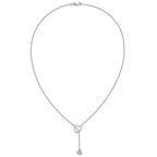 14k White Gold 1/15 carat Diamond Heart with Dangle 18 inch Lariat Necklace