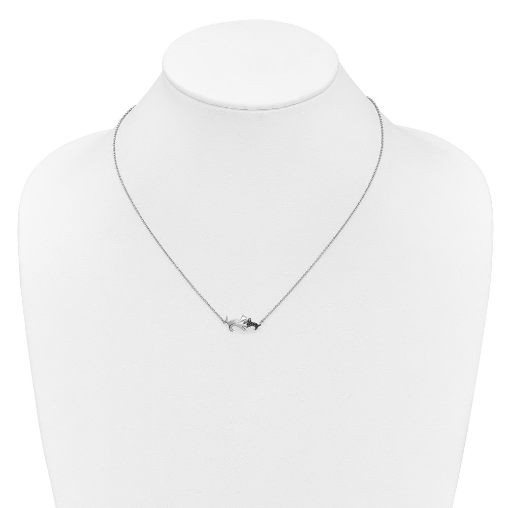 14k White Gold 1/20 carat Black Diamond Mother and Baby Cat 18 inch Necklace